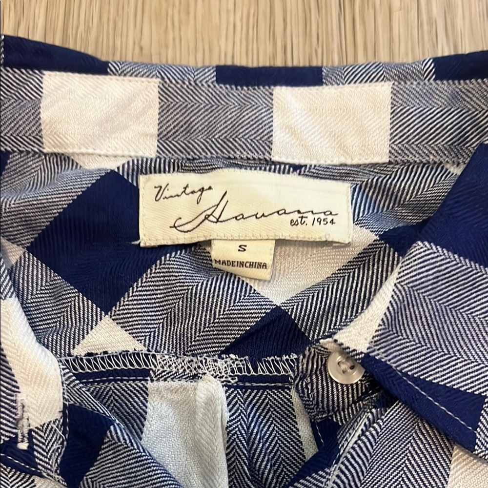 NWT Vintage Havana Size Small Blue and White Checkered Button Up Shirt - Picture 3 of 6